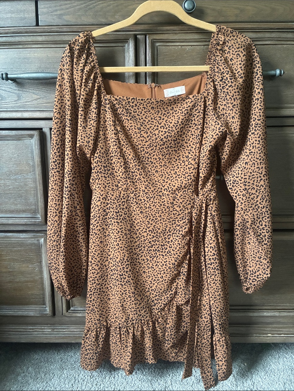 Altar'd State Brown Leopard Print Long Sleeve faux Wrap Dress